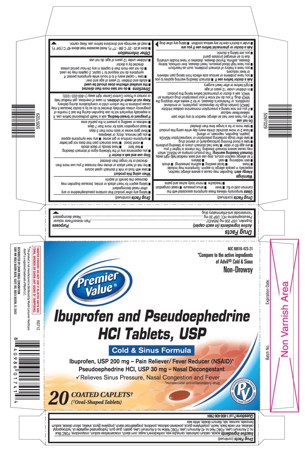 This is the 20 count blister carton label for Ibuprofen & Pseudoephedrine HCl  tablets, USP. 