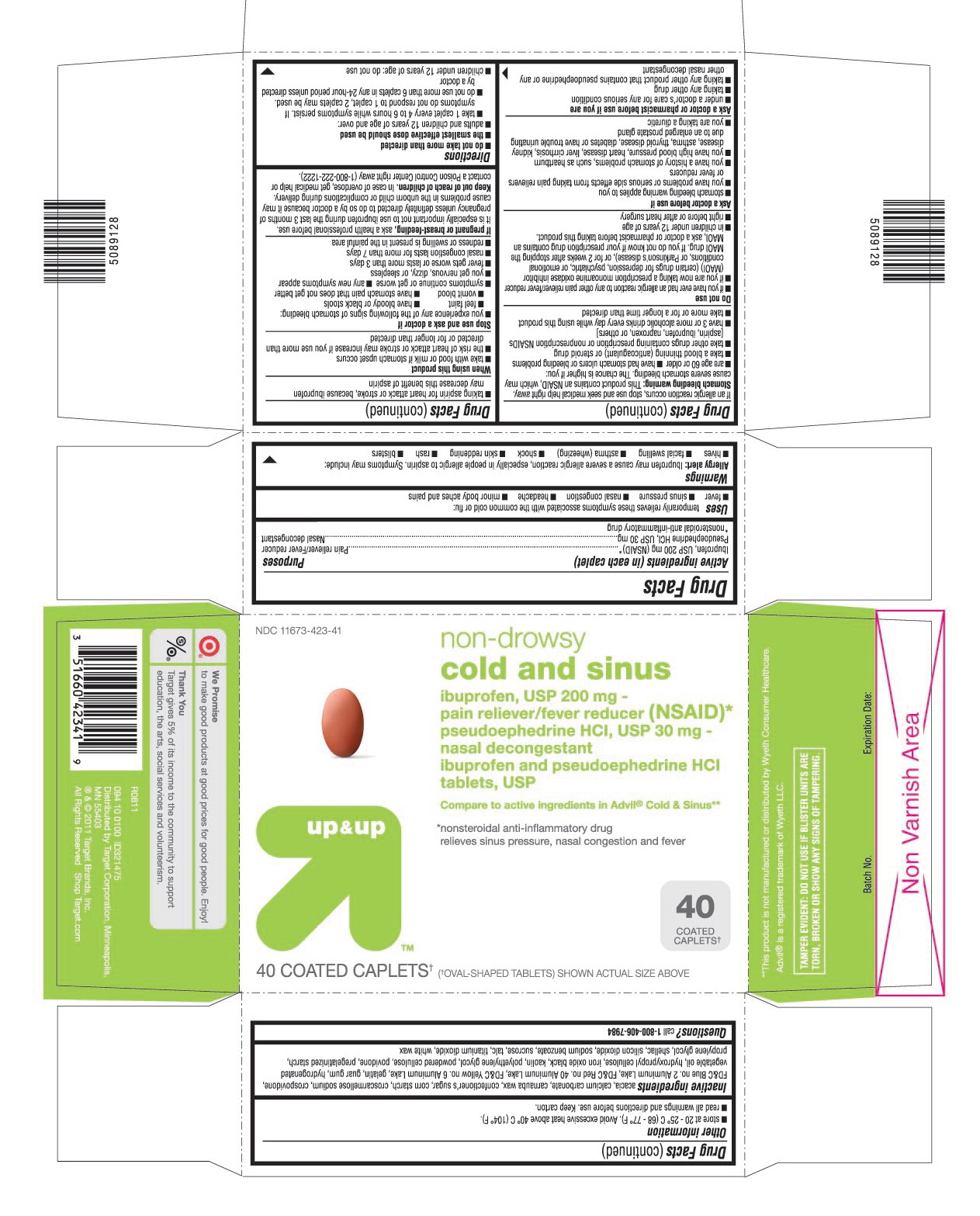 This is the 40 count blister carton label for Target Ibuprofen and Pseudoephedrine HCl tablets, USP.