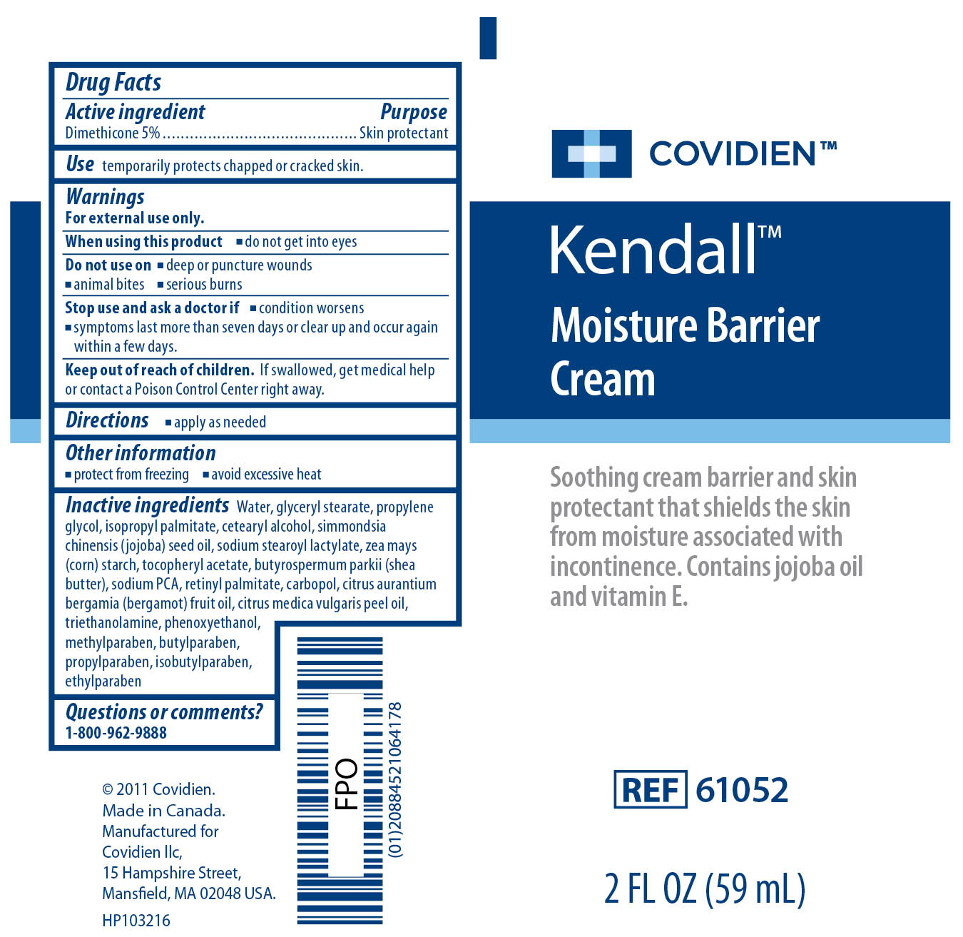 Image of Kendall Moisture Barrier Cream 2 Fl oz Label