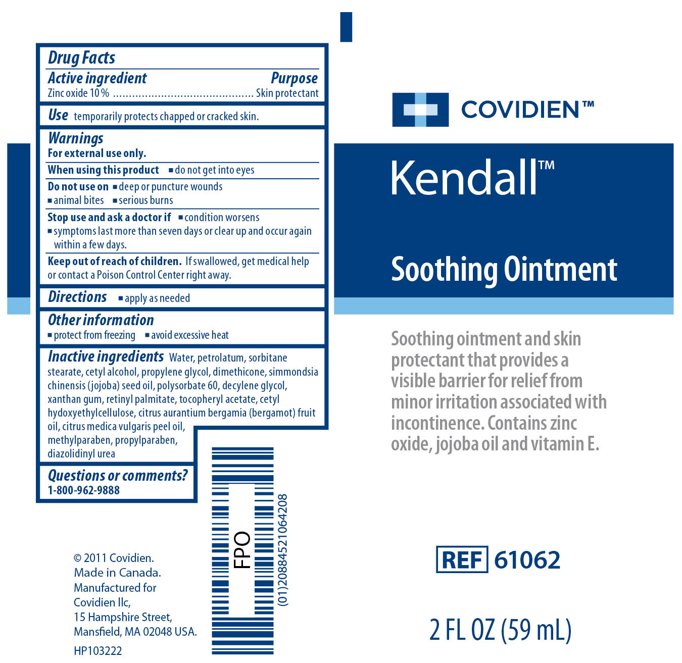 Image of Kendall Soothing Ointment 2 Fl oz Label