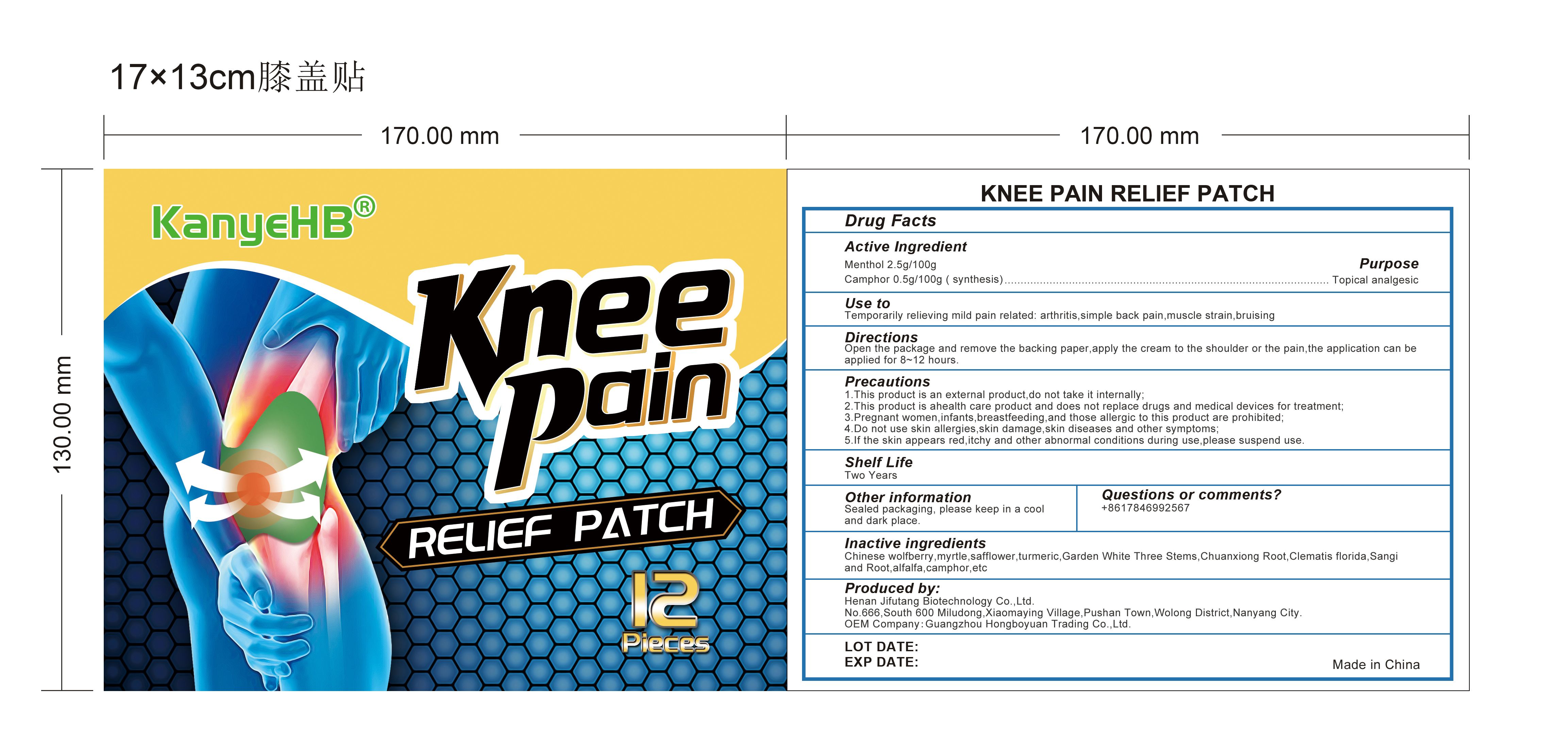 Knee Pain Relief Patch label