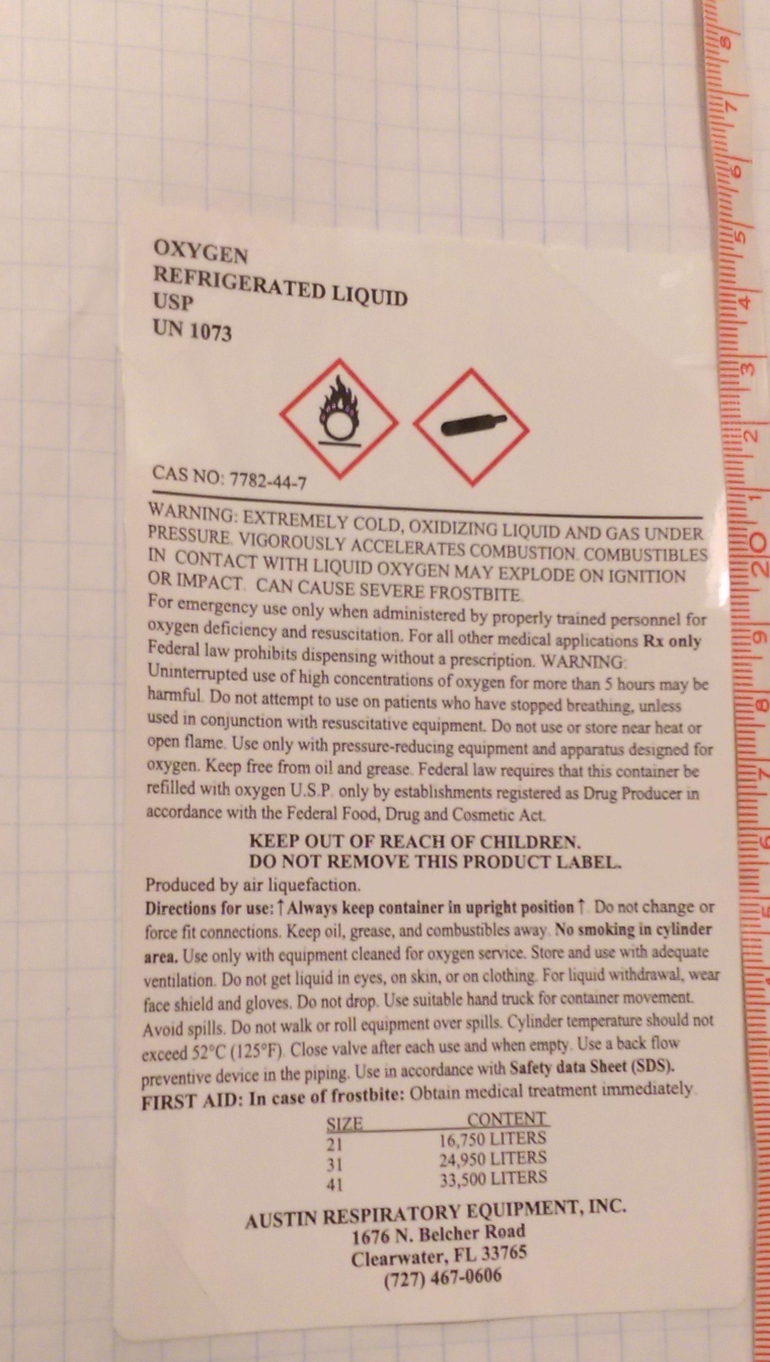 liquid oxygen label