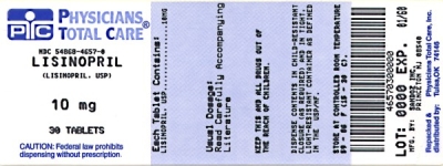 image of Lisinopril 10 mg package label
