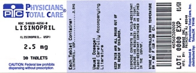 image of Lisinopril 2.5 mg package label
