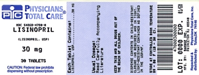 image of Lisinopril 30 mg package label