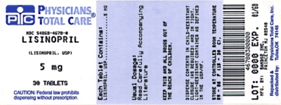 image of Lisinopril 5 mg package label