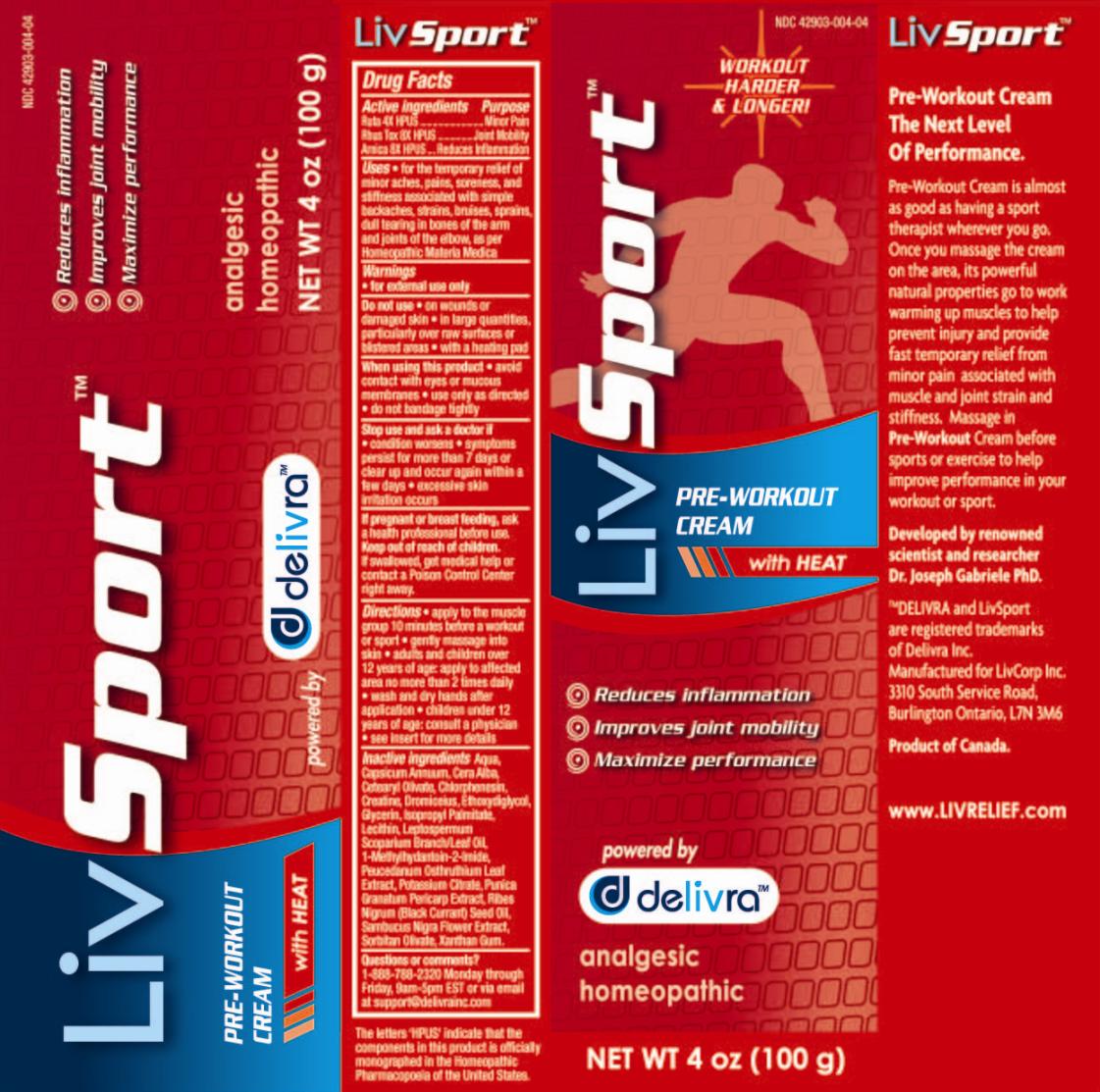 LivSport Pre-Workout Cream With Heat Label