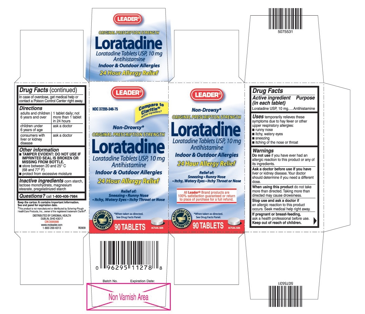 This is the 90 count bottle carton label for Leader Loratadine tablets USP, 10 mg.