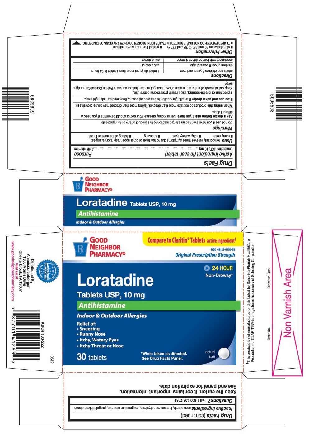 This is the 30 count blister carton label for Good Neighbor Pharmacy Loratadine tablets USP, 10 mg.