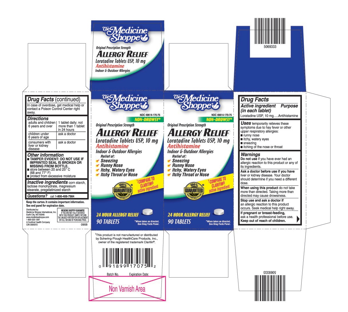 This is the 90 count bottle carton label for Loratadine Medicine Shoppe. 