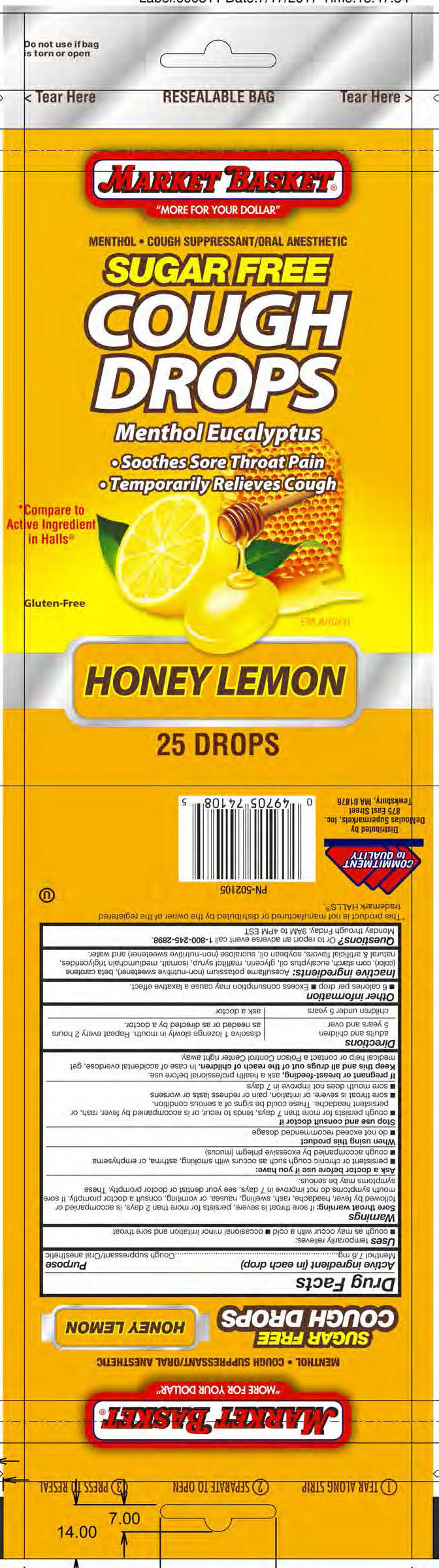 Market Basket SF Honey Lemon 25ct Cough Drops