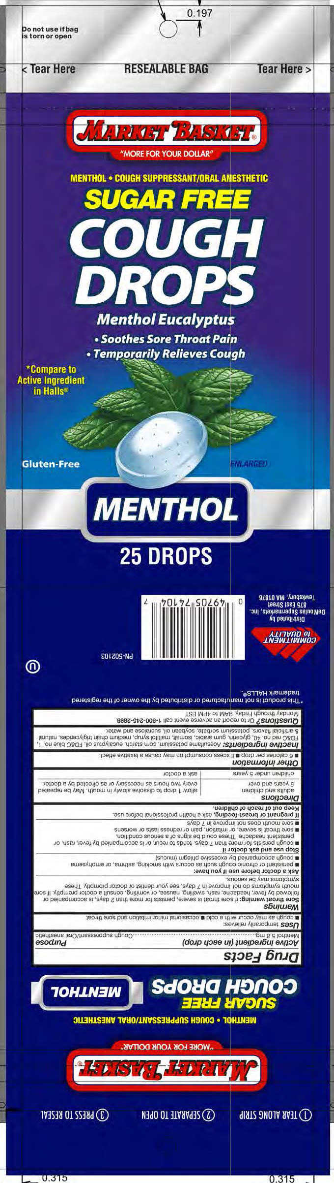 Market Basket SF Menthol 25ct Cough Drops