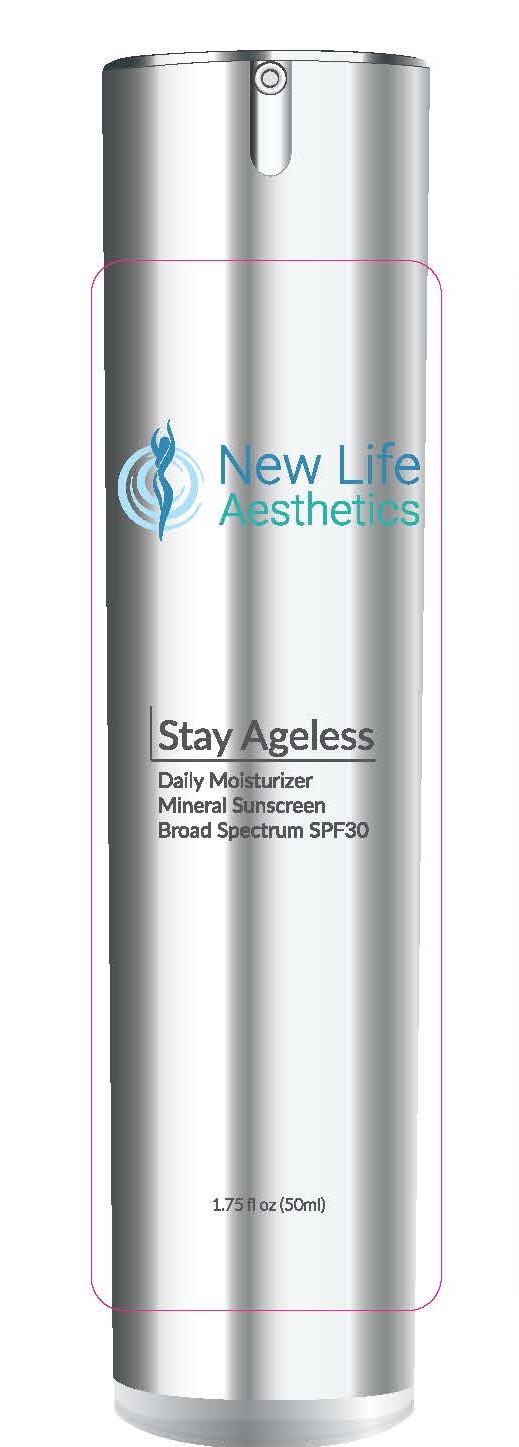 wNew Life Aesthetics  Stay Ageless daily moisturizer Mineral Sunscreen broad spectrum spf 30  1.75 Fl. Oz. (50mL)