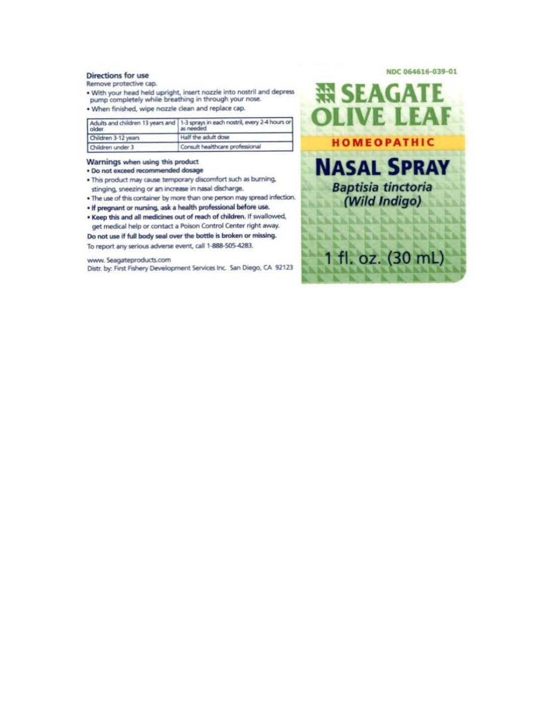 Olive Leaf Nasal Spray Label 