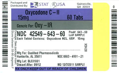 Oxycodone C-II 15mg Label Image