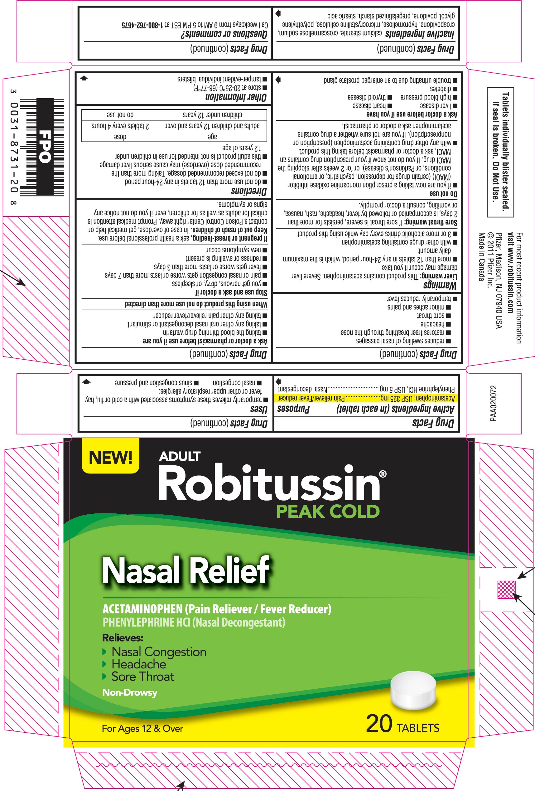 Robitussin Peak Cold Nasal Relief Packaging
