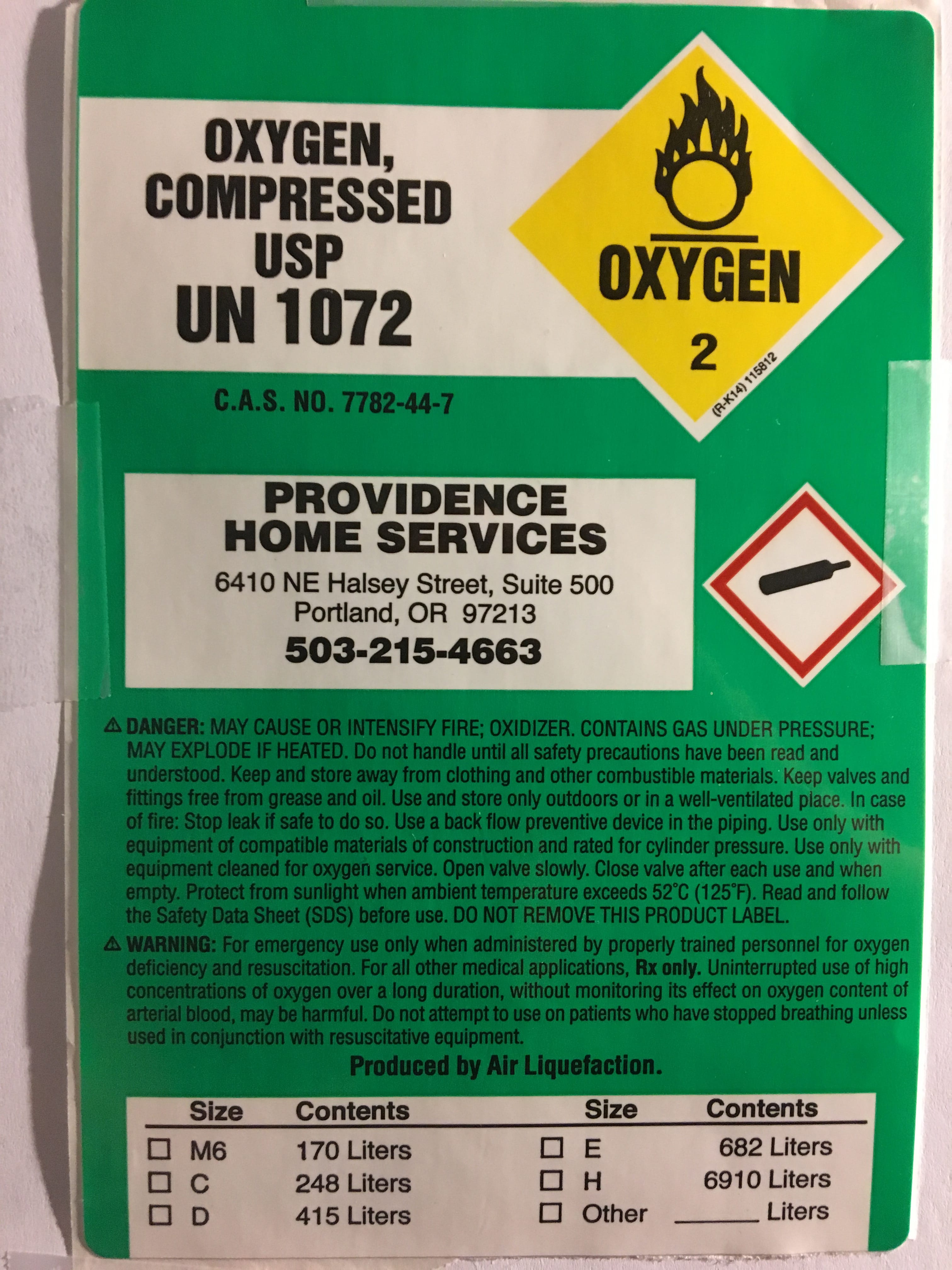 Gas Cylinder Label