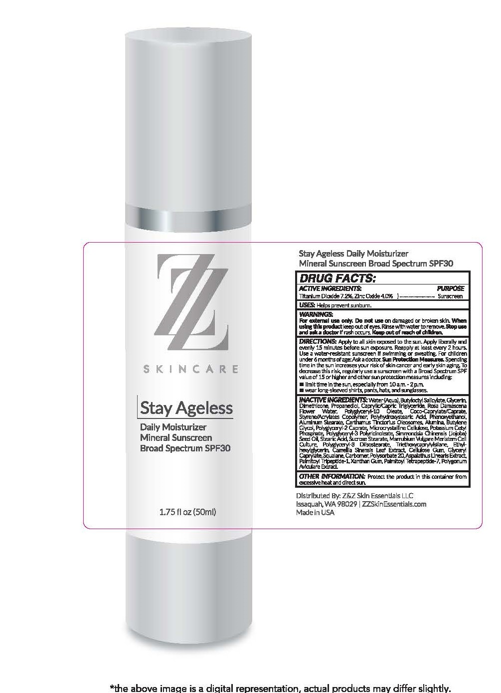 ZZ Skincare Stay Ageless Daily Moisturizer Mineral Sunscreen Broad Spectrum SPF 1.75 fl oz (50ml)