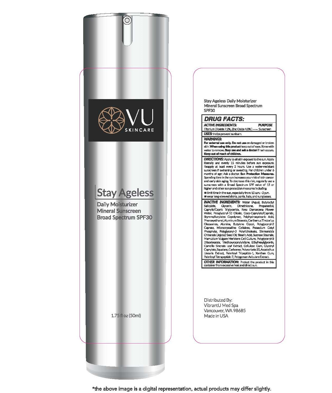 VU Skincare Stay Ageless Daily Moisturizer Mineral Sunscreen Broad Spectrum SPF 30  1.75 fl oz (50ml)