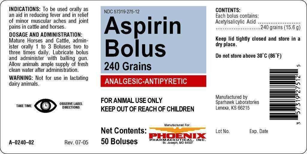 PX Aspirin Bolus 240 label