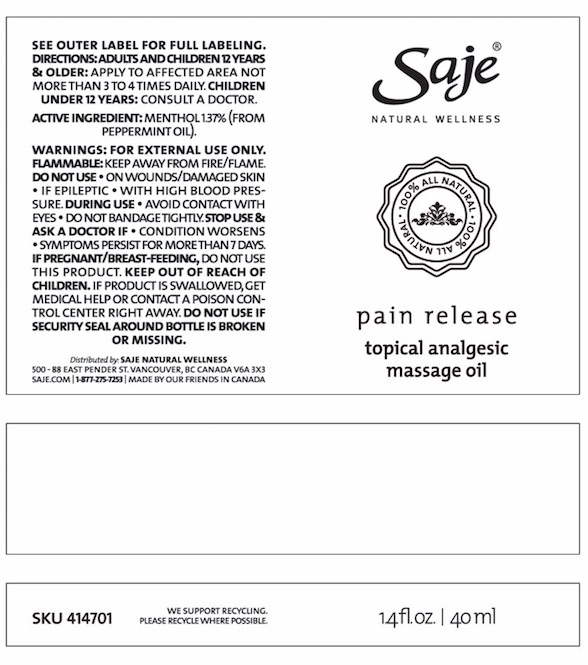 Pain release 40ml massage oil label