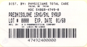 image of Prednisolone 15mg package label