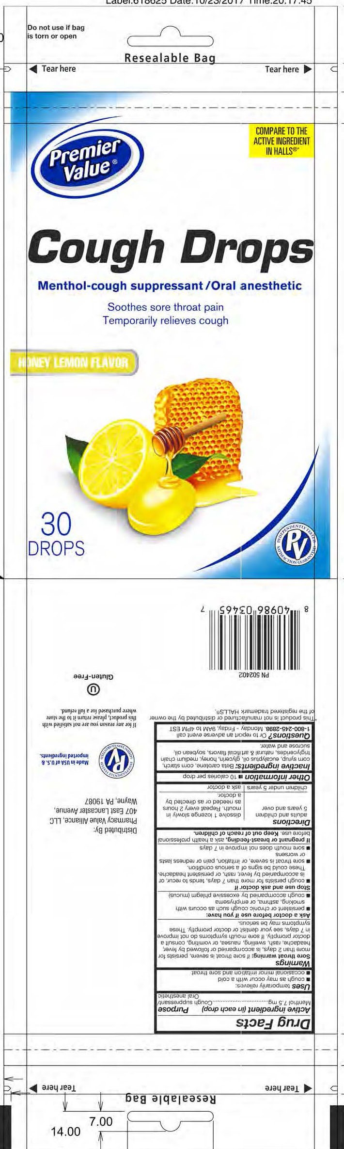 Premier Value Honey Lemon 30ct Cough Drops