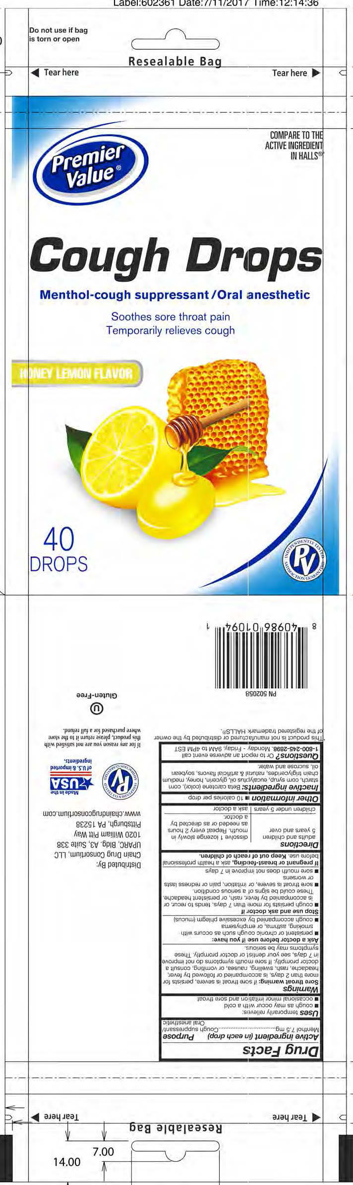 Premier Value Honey Lemon 40ct cough drop