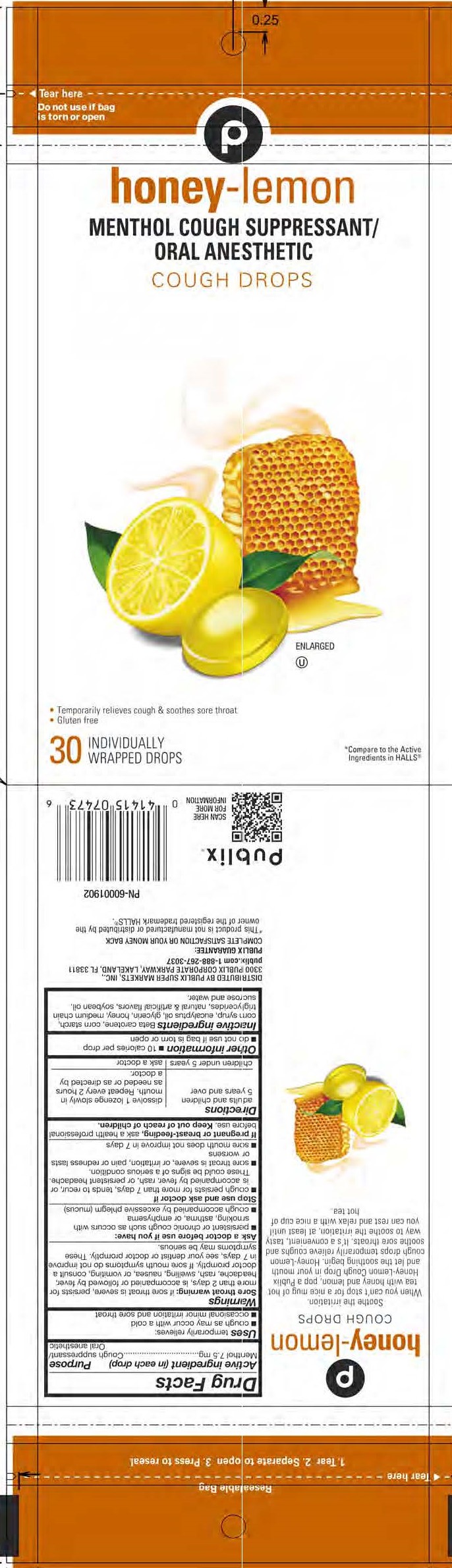 Publix Honey Lemon 30ct Cough Drops