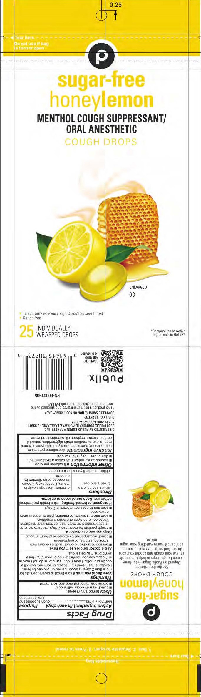 Publix SF Honey Lemon 25ct Cough Drops