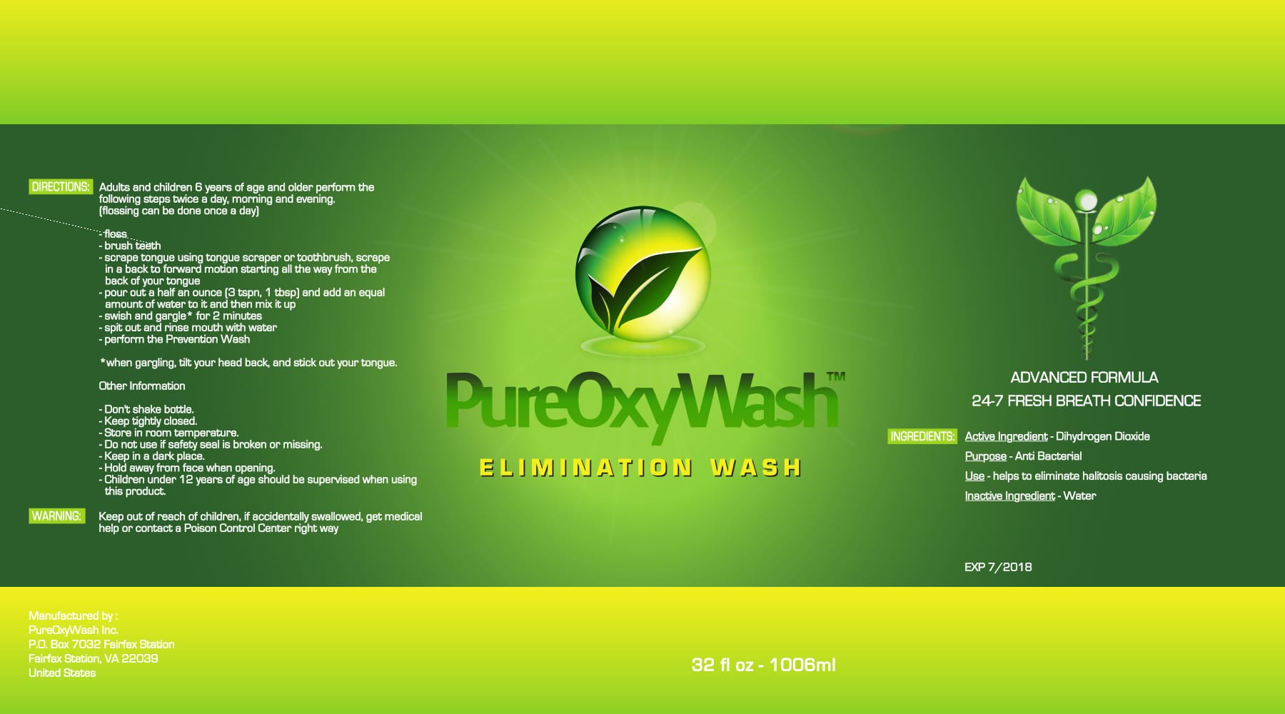 PureOxyWash Elimination Wash Label
