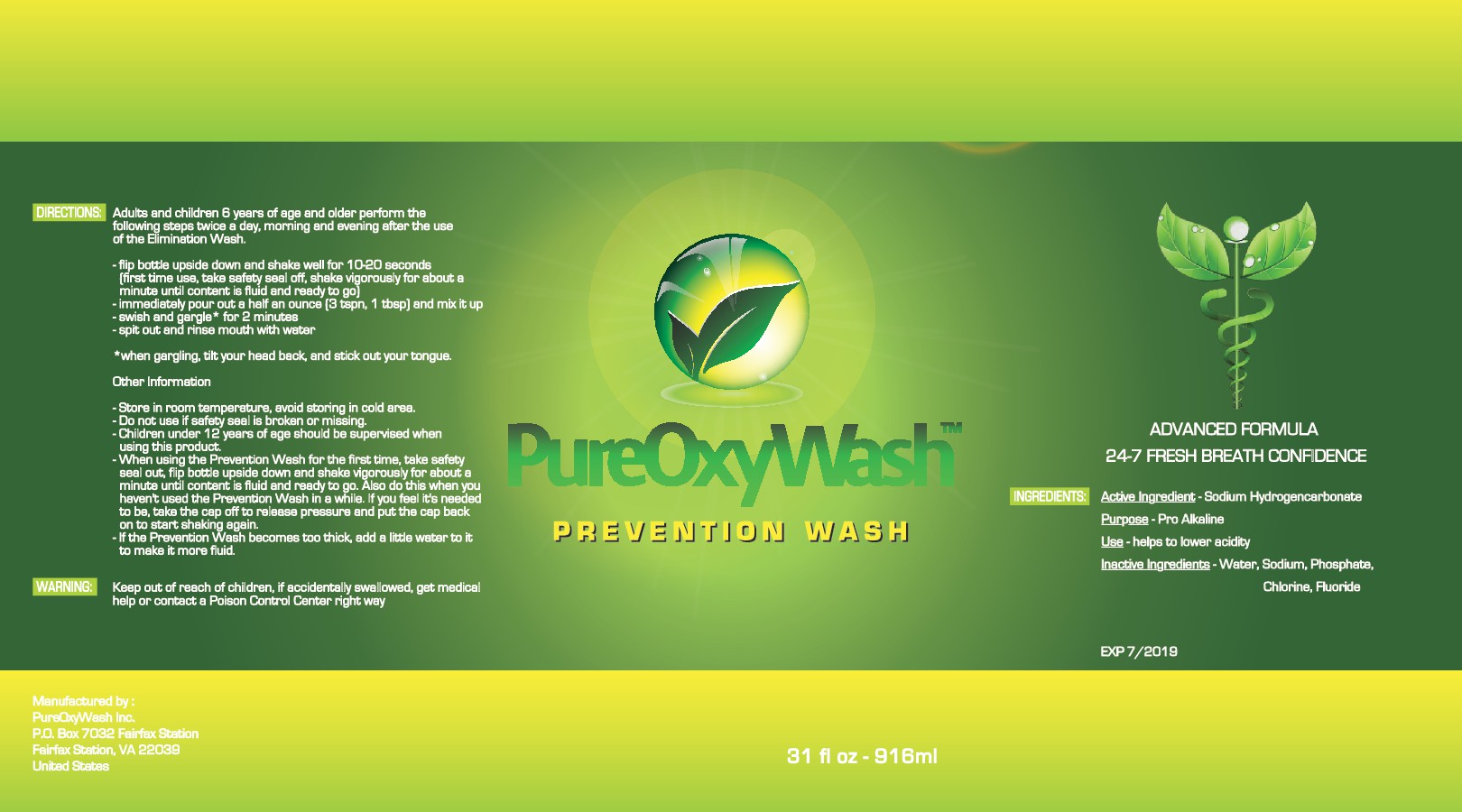 PureOxyWash Prevention Wash Label