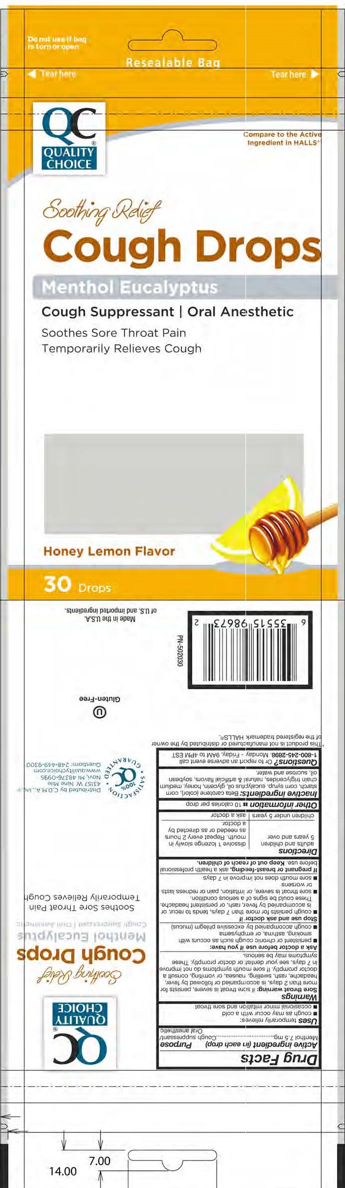 Quality Choice Honey Lemon 30ct Cough Drops