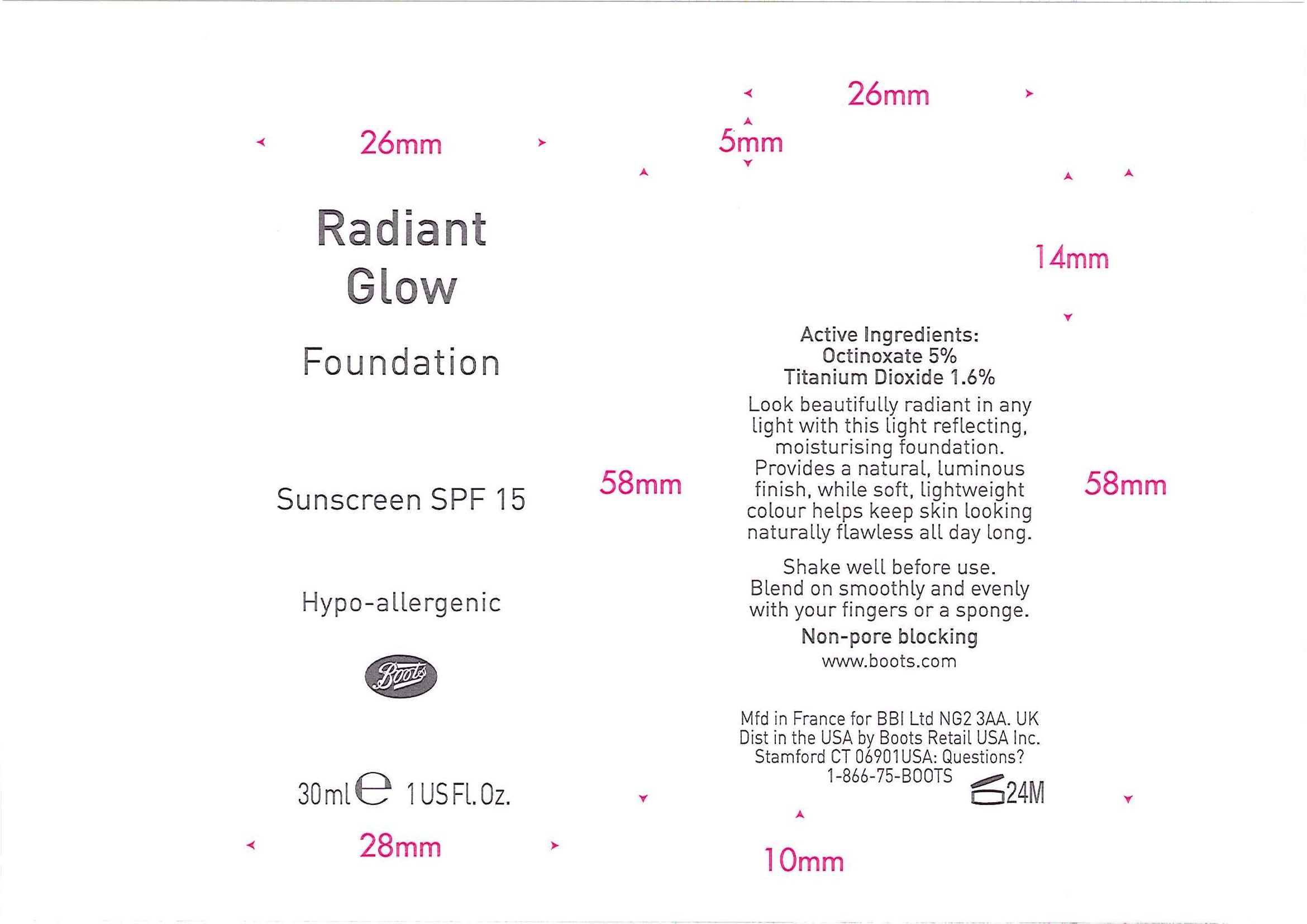 Radiant Glow Fdn bottle labels
