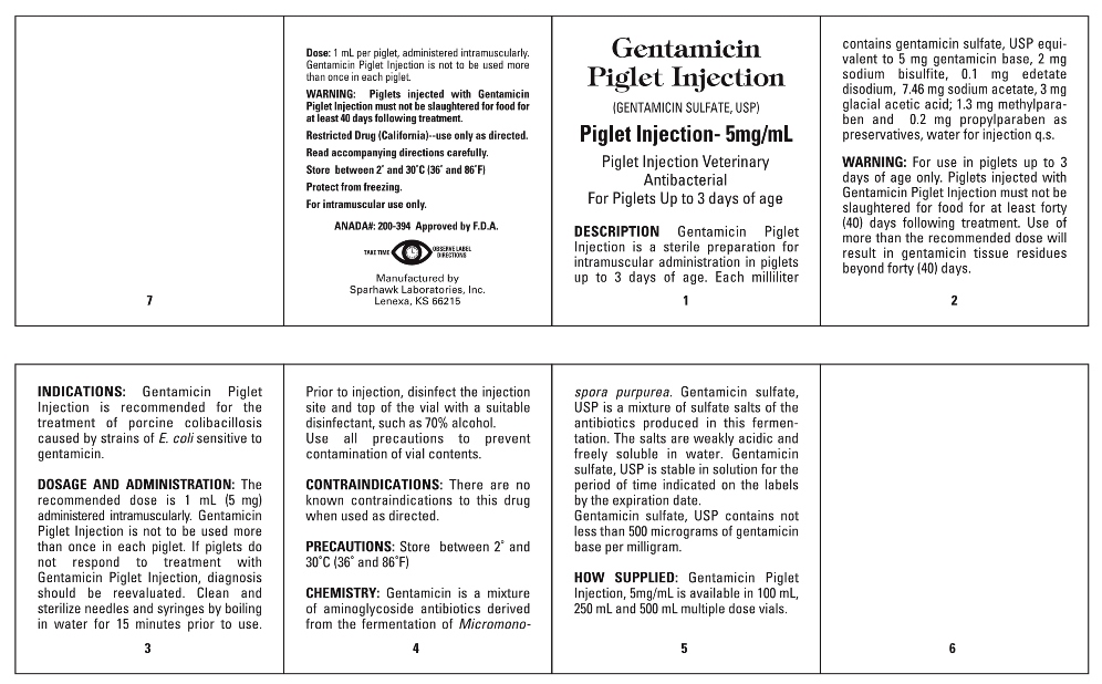 Gentamicin Piglet Onsert Label