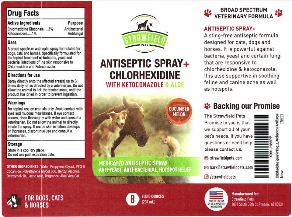 Strawfield Pets Antiseptic Spray + Chlorhexidine, 8 oz (237 mL)