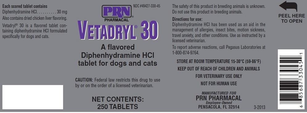 Vetadryl 30 (250 Tablets) Bottle Label