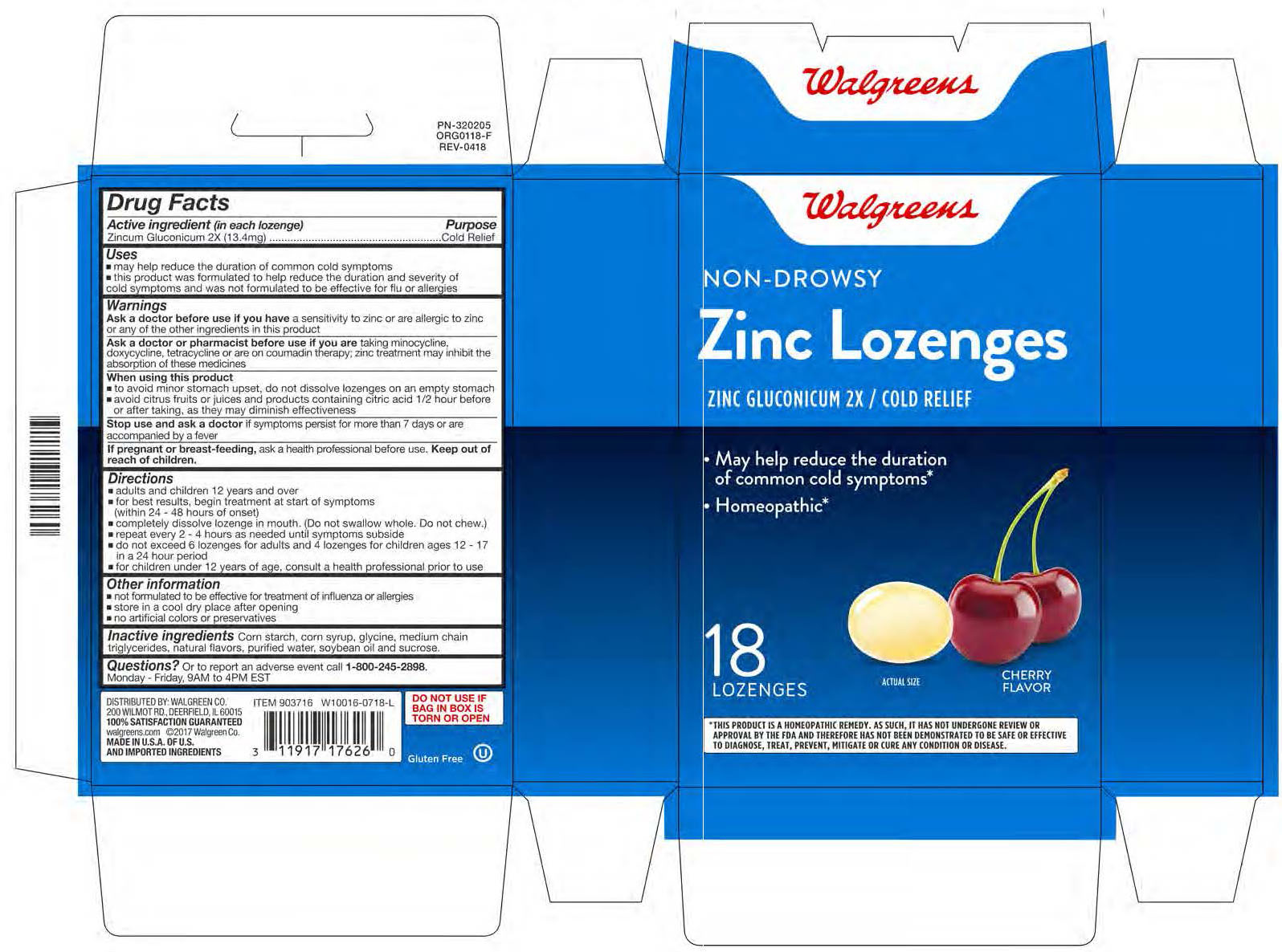 Walgreens Cherry Zinc 18ct Lozenge