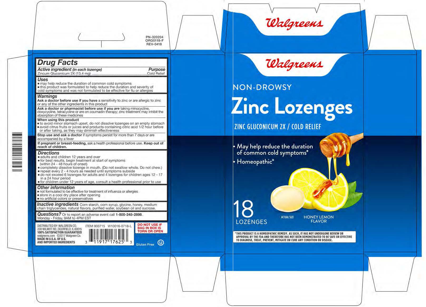 Walgreens Honey Lemon Zinc 18ct Lozenges