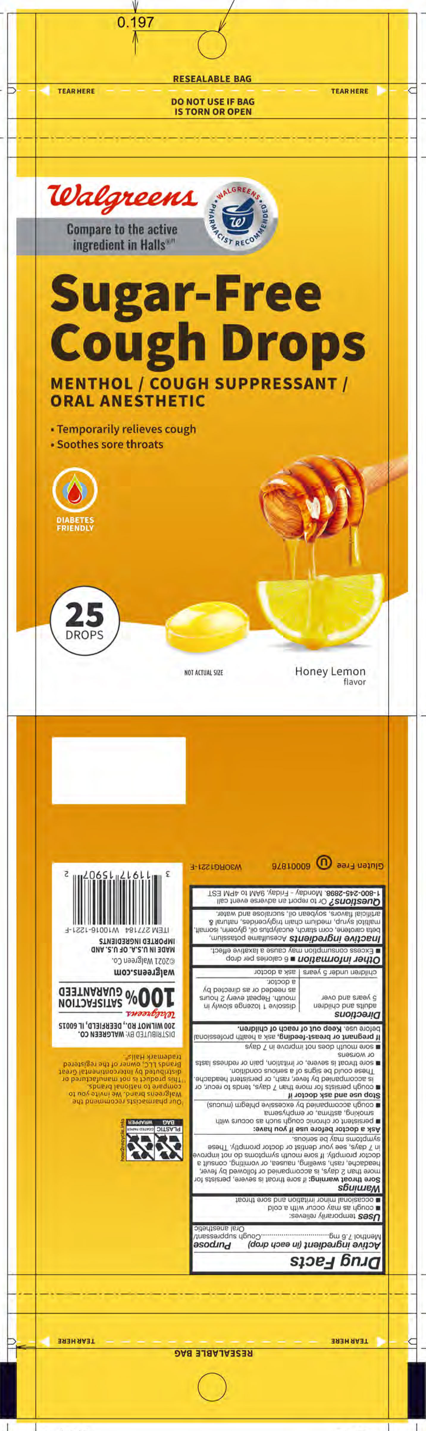 Walgreens SF Honey Lemon 25ct Cough Drops