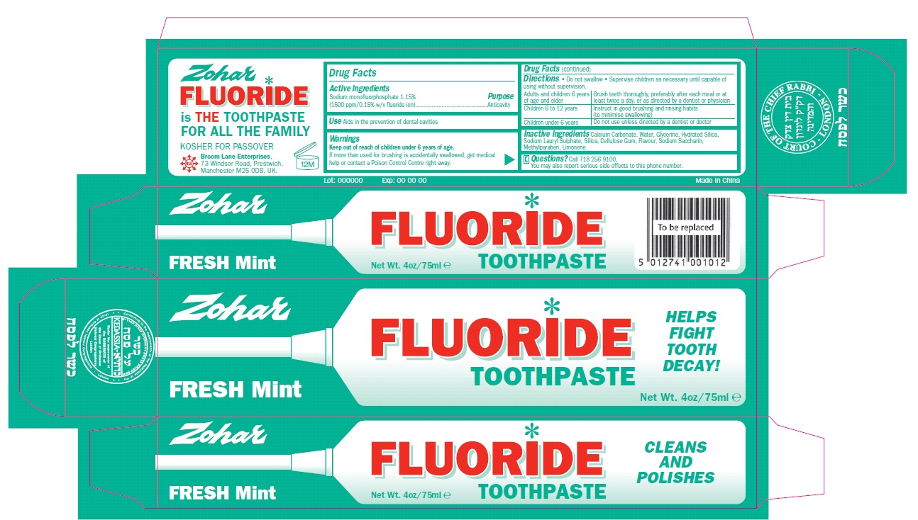 Zohar Fluoride Toothpaste Fresh Mint