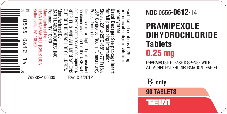 Pramipexole Dihydrochloride Tablets 0.25 mg 90s Label