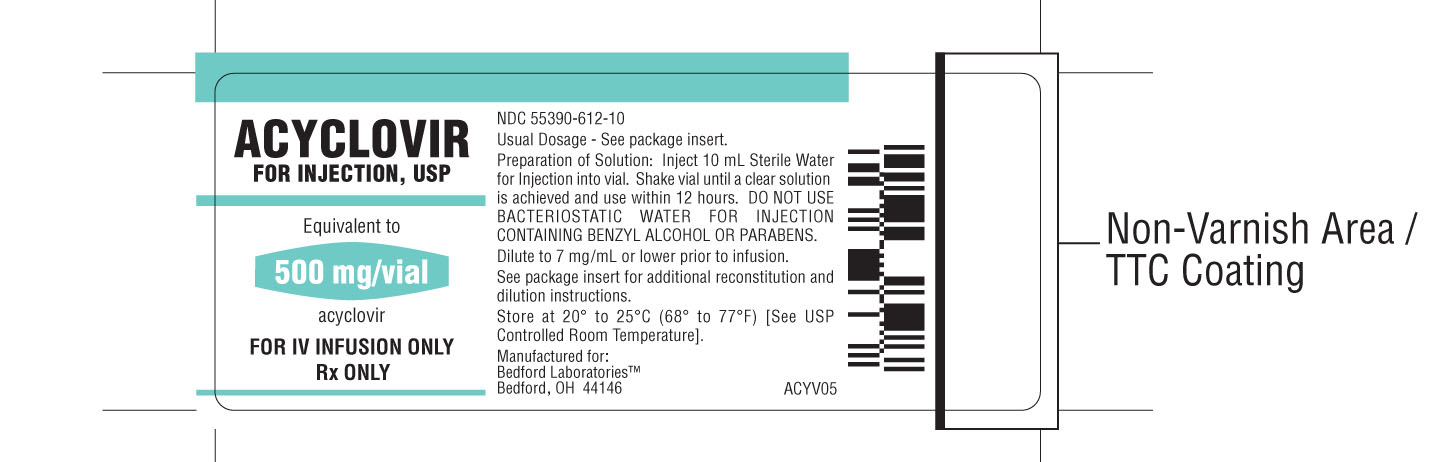 Vial label for Acyclovir for Injection USP 500 mg/vial