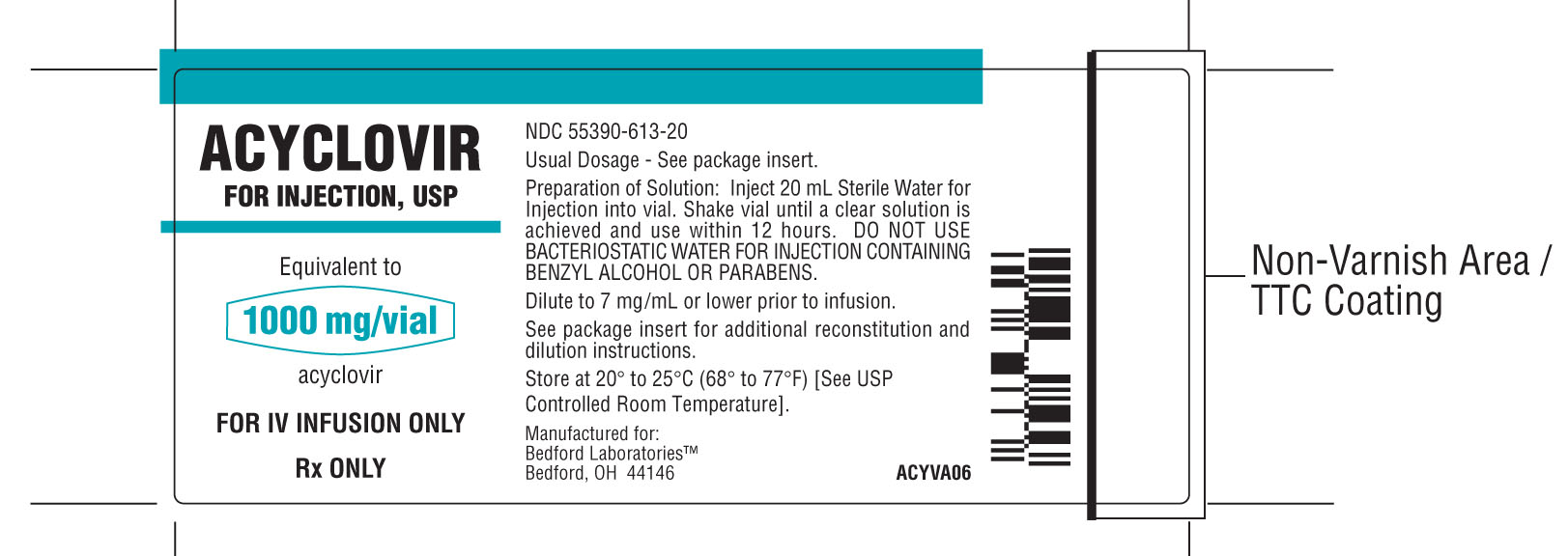 Vial label for Acyclovir for Injection USP 1000 mg/vial