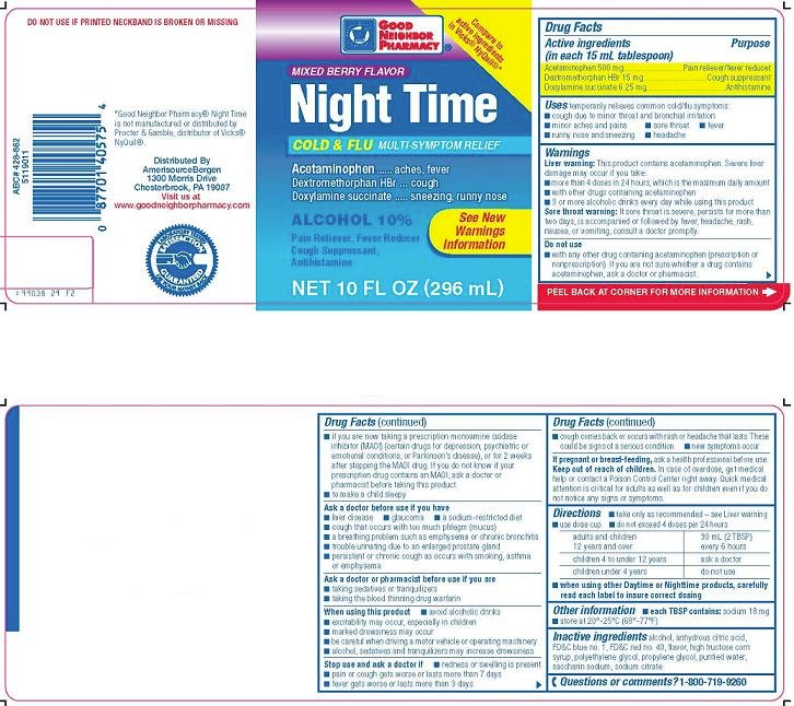 Night Time Cold and Flu Relief Label
