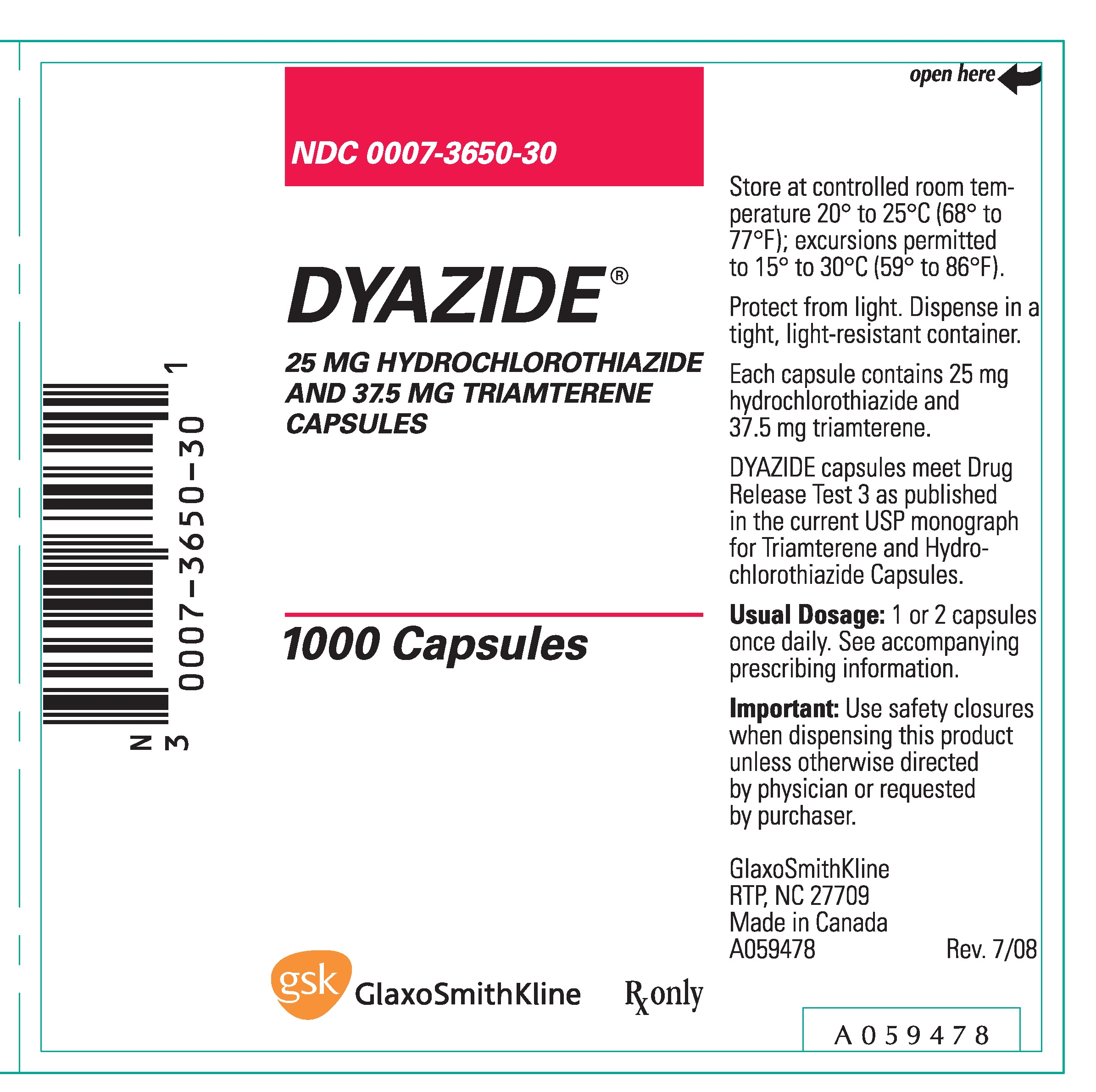 DYAZIDE Capsules Label - 1000 count