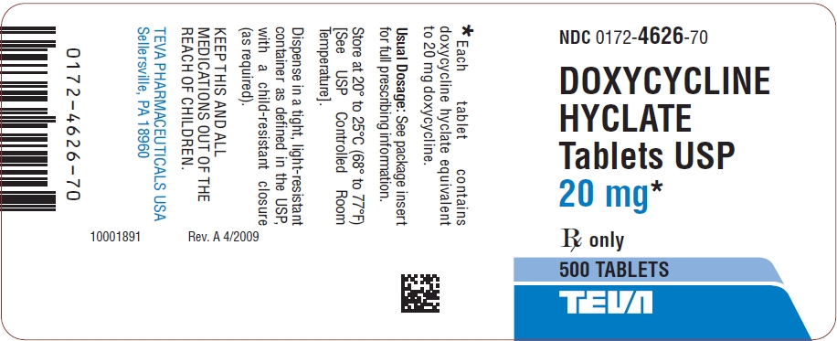 Doxycycline Hyclate Tablets USP 20mg 500s Label