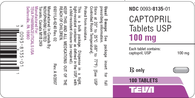 Captopril Tablets USP 100 mg 100s Label