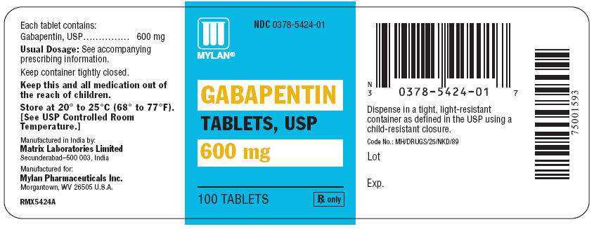 Gabapentin 600 mg in bottles of 100