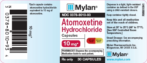 Atomoxetine Hydrochloride Capsules 10 mg Bottles